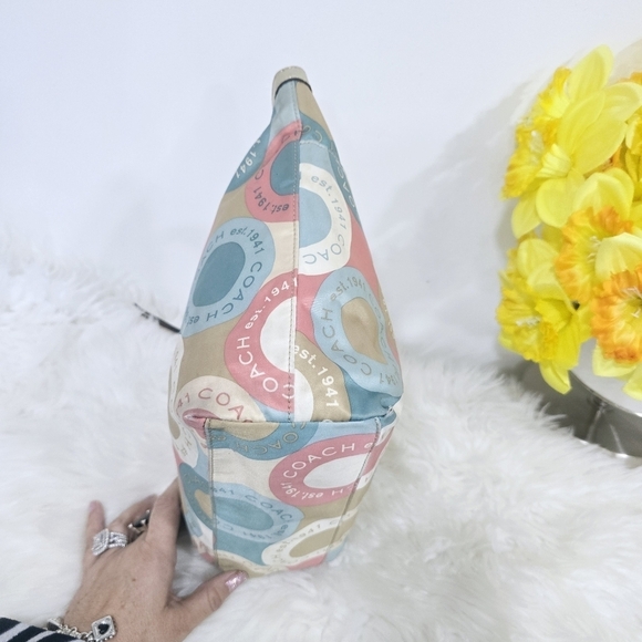 Coach Soho Sateen multicolor Purse Shoulder Hand Bag Polka Dot Logo - Picture 8 of 16